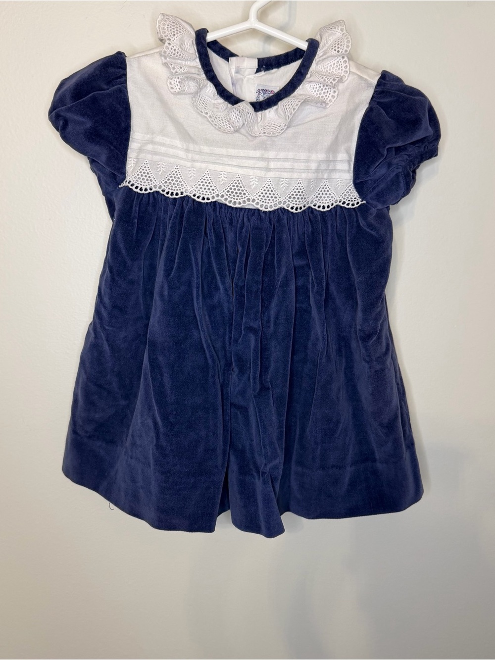 Vintage Toddle Tyke Girls Navy Blue Velvet Lace Collar Dress 18 Months